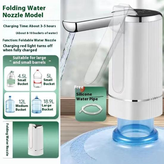 Foldable Water Dispenser Pump with 3 Speed Modes 1200mAh Automatic Water Pump for 5-Gallon Bottles 600ml Timed Dispensing Water Pump