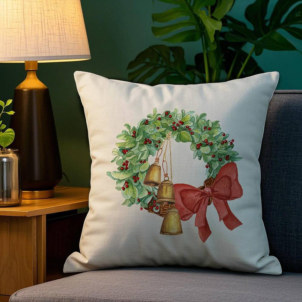 Merry Chrismas Red Bow Pillow Case Sofa Living Room Bedroom Double-sided Printing Square Cushion Nap Time Cushion Cover