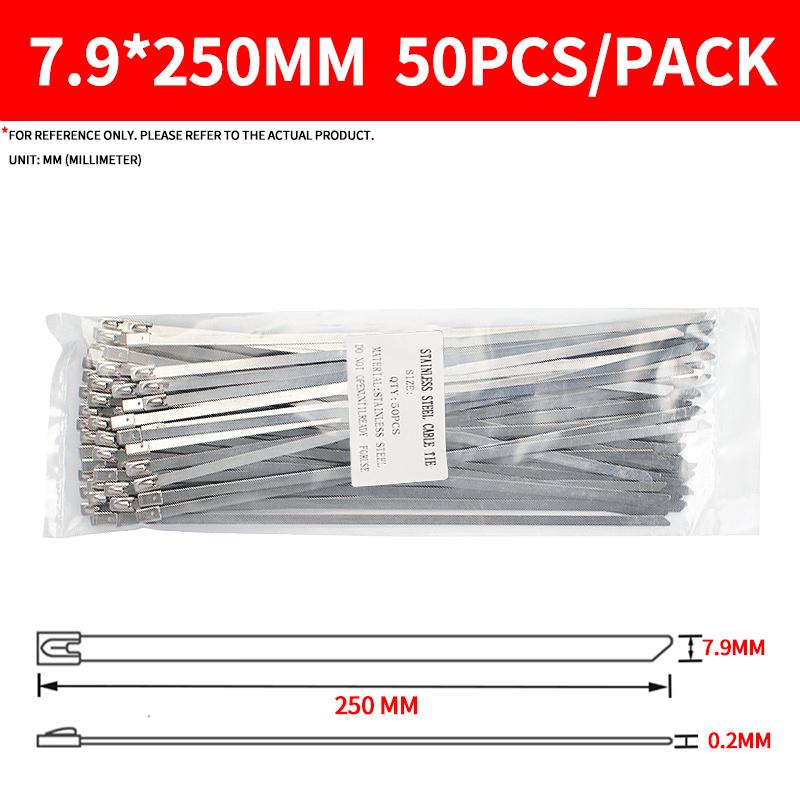 7.9mm 304 Stainless Steel Cable Ties, Heavy Duty Self-Locking Metal Zip Ties for Outdoor Cable Tray Wiring