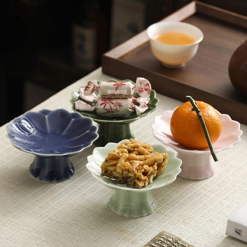 VAKADA Chinese Style Pedestal Ceramic Snack Plates Set of 6