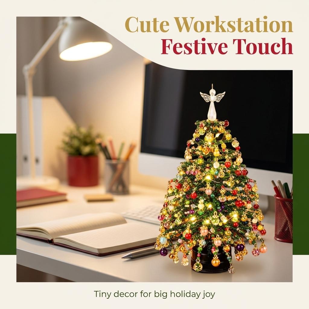 Handmade Christmas Tree DIY Beaded Set Christmas Tree Set Default with Light String