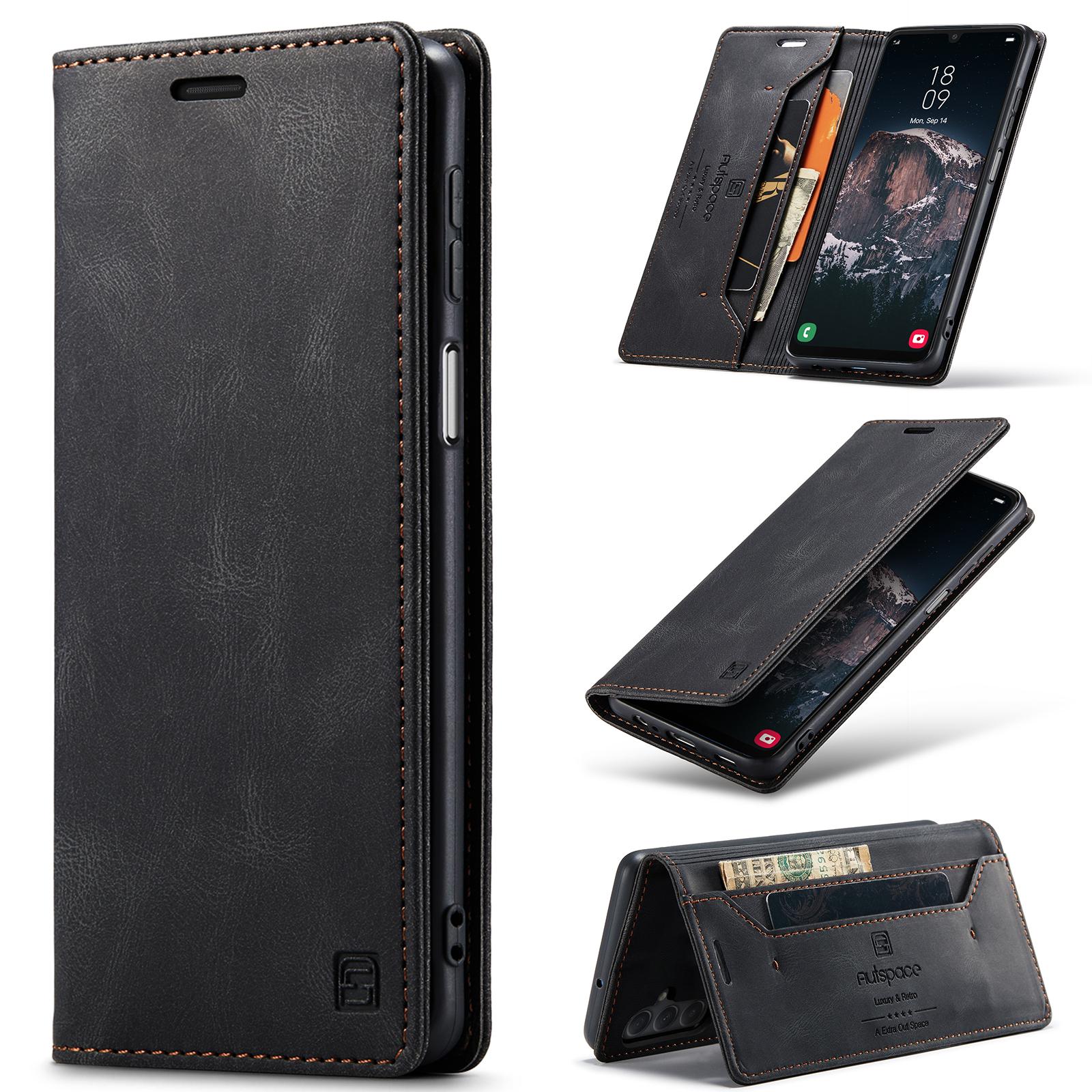 

Для Samsung Galaxy A24 4G (162,1 х 77,6 х 8,3 мм) Кожаный чехол-кошелек AUTSPACE A01 с подставкой и держателем для карт с RFID-блокировкой Black