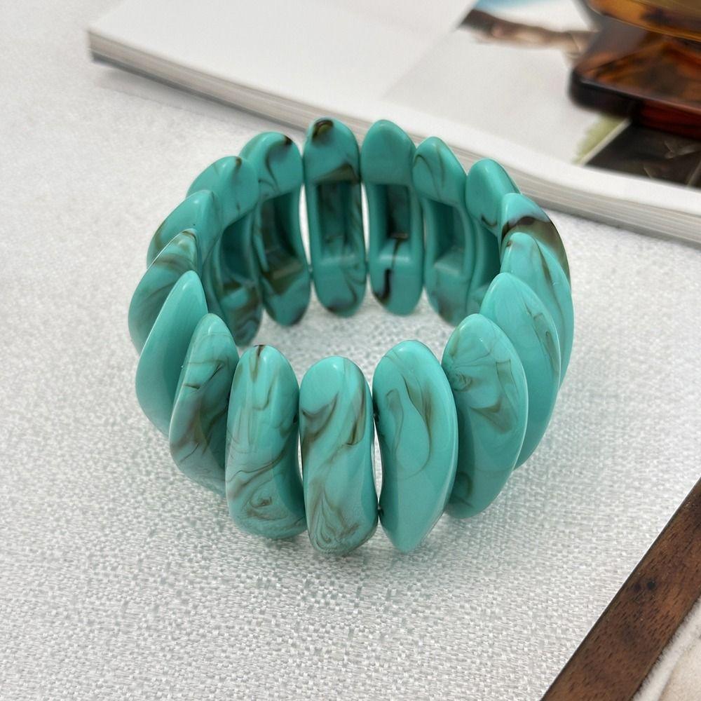 Bohemian Acrylic Bangle Wide Rectangle Elastic Rope Bracelet Retro Hand Ring  Lady Girls