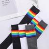 Womens Thigh High Stocking Rainbow Striped Ladies Girls Black White Long Winter Over Above Knee Socks Blue Y2K Japanese Femboy