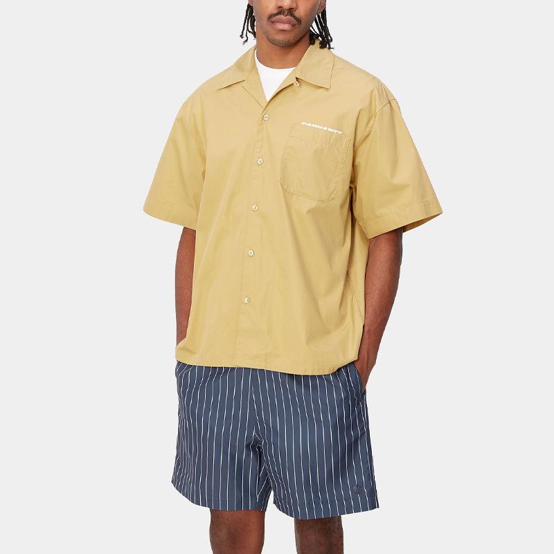 Carhartt WIP Loose Fit Button Cuban Collar Short Sleeve Shirt Men shirts Khaki I033026-22S-XX