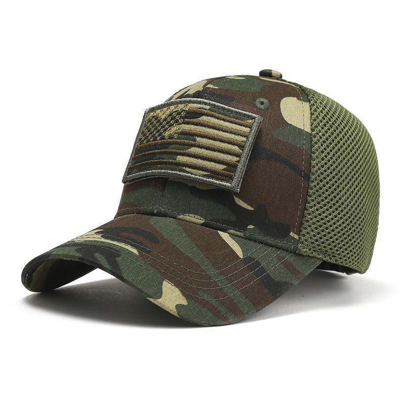 Cross-Border Camo American Flag Baseball Cap with Embroidered Patch - Mesh Duckbill Design for Men