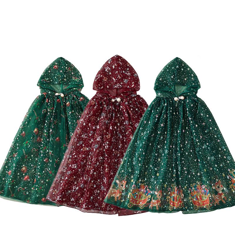 Christmas Children's Autumn and Winter Shawl Cloak Costume Girls Princess Shawl Outer