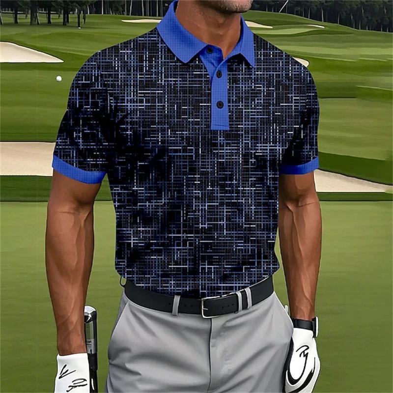 Men's Short-sleeve Polo Shirt with Stylish Abstract Wave Pattern, Casual and Trendy.