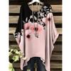 Plus Size Women's Casual T-Shirt - Pink Floral Print with Black Embellishment