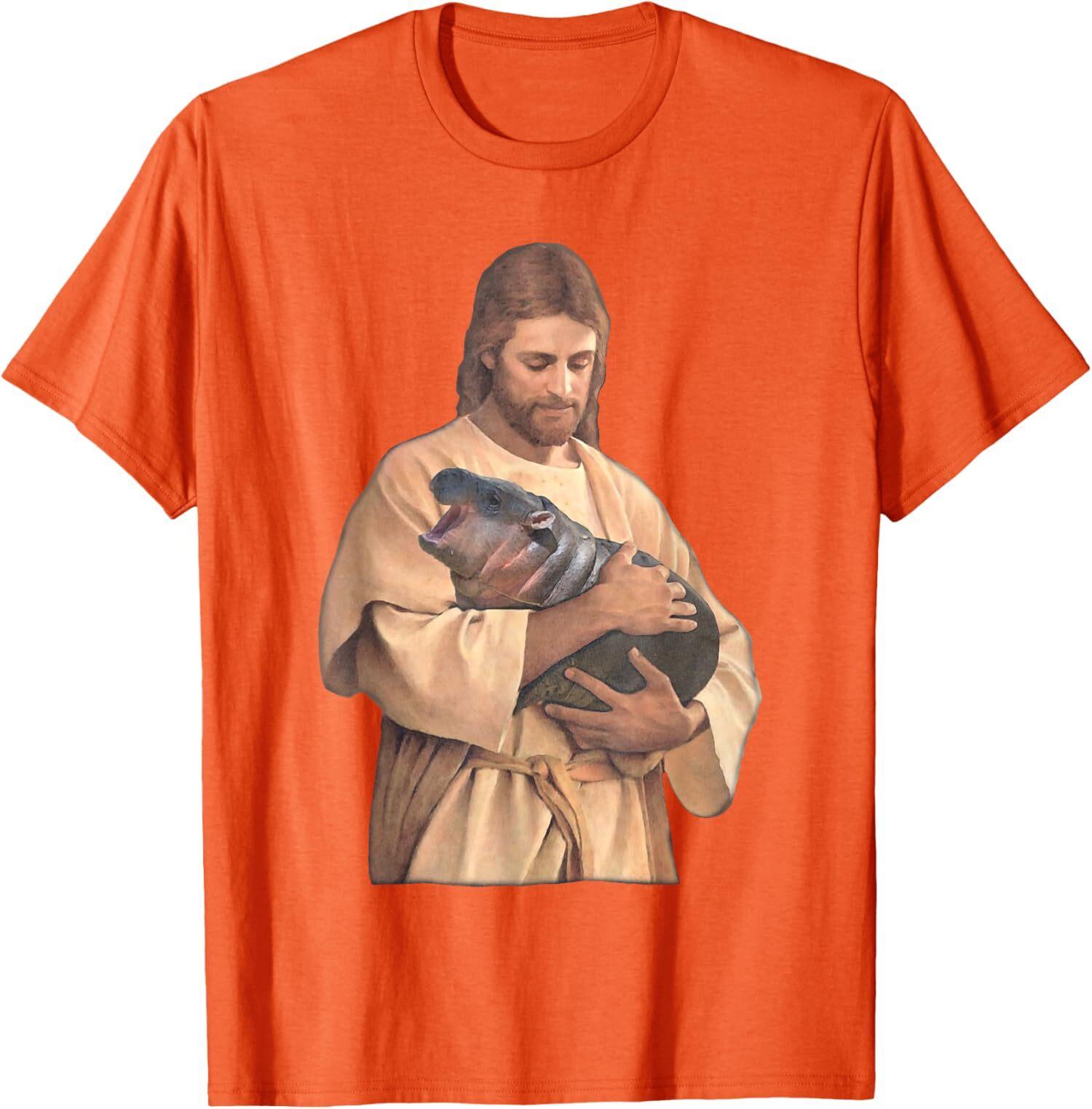 Jesus Loves Moo Deng Bouncy Pig Cute Baby Hippo Meme T-Shirt S разноцветный