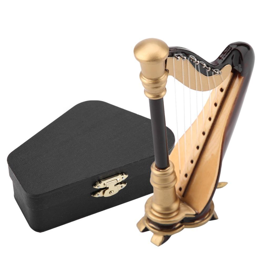 2pcs Replica Wooden Harp Replica Wooden Musical Instrument Ornament Office Display