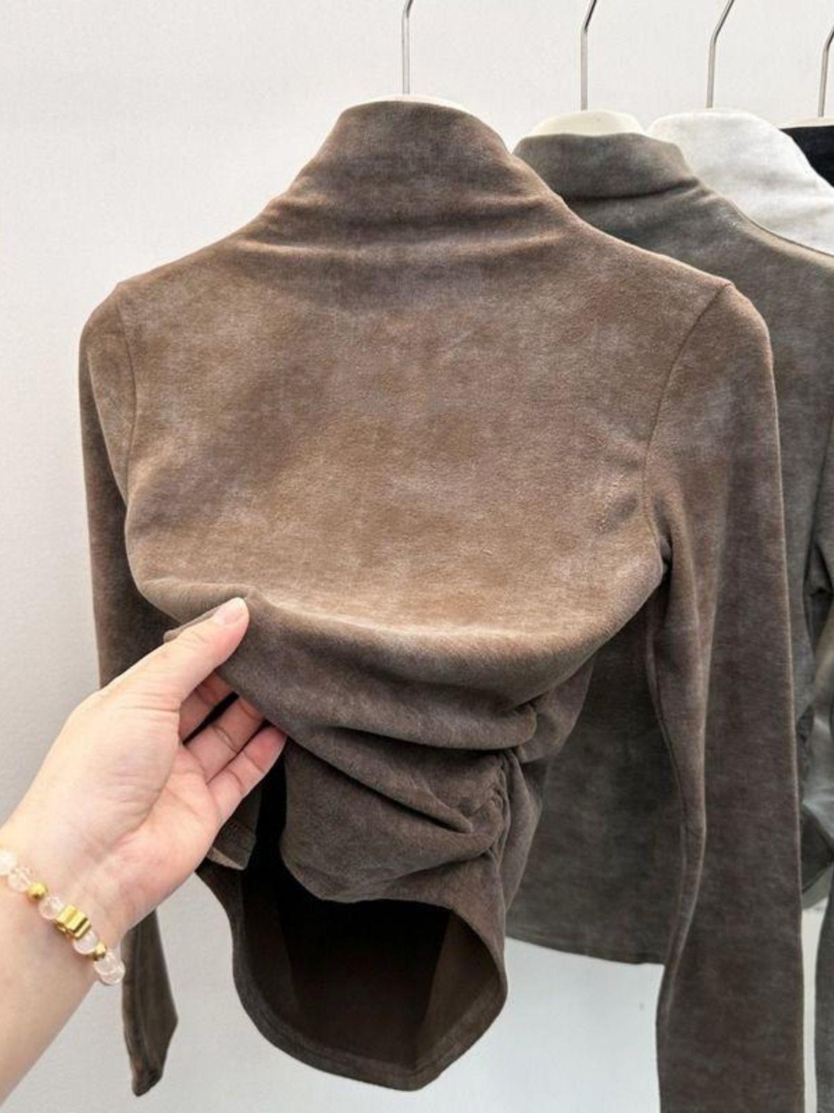 Women s Slim-Fit Tie-Dye Fleece Turtleneck Top for Autumn/Winter Small