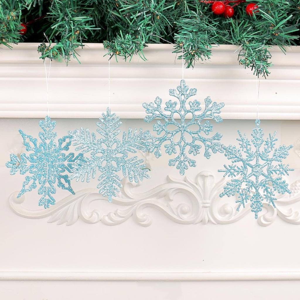 10CM Plastic Snowflake Christmas Tree Decorations - Hollow Powdered Snowflake Pendants