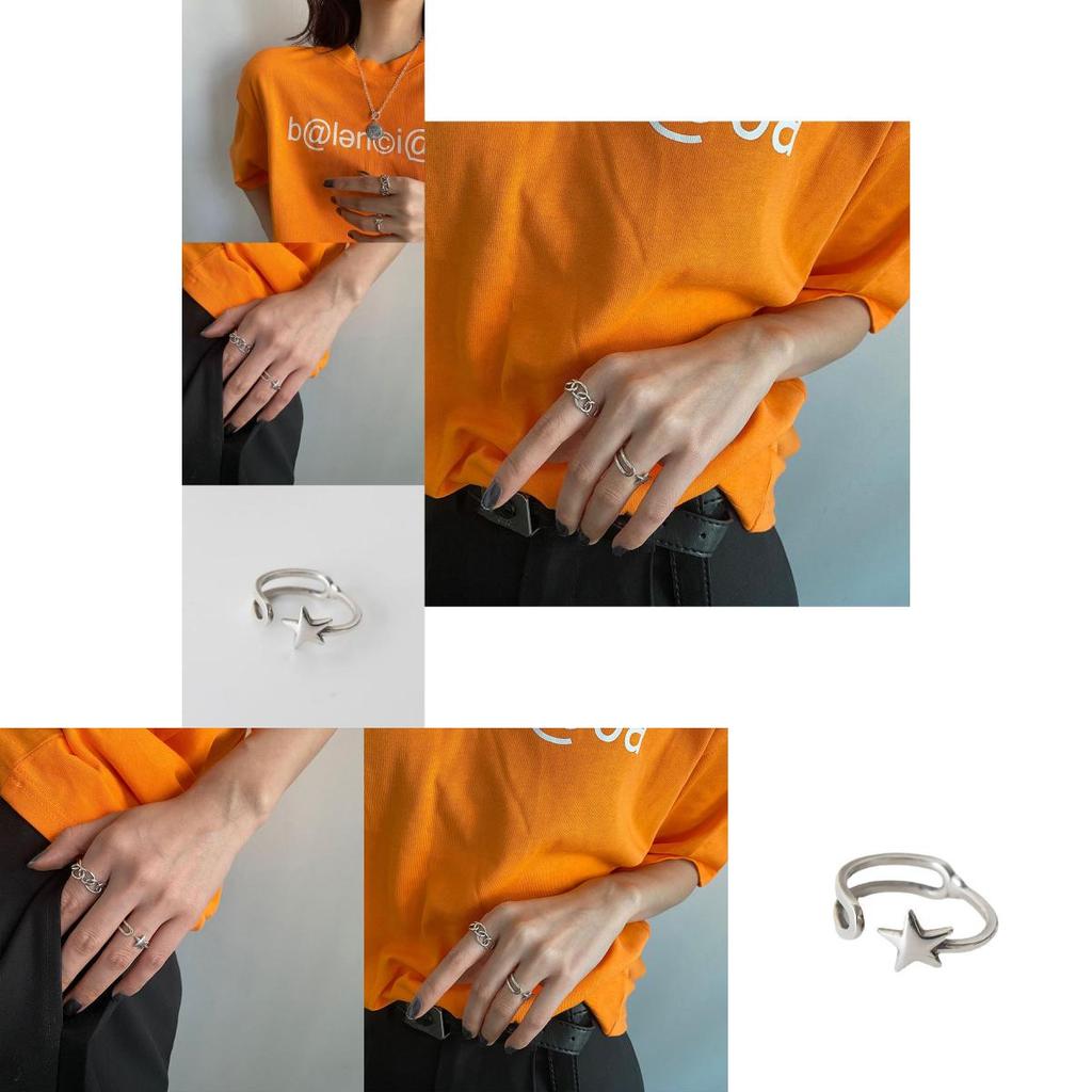 Unique Korean Daejeon Hollow Circular Chain Star Ring For Women In 925 Silver