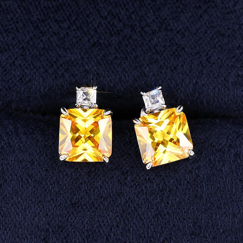 Luxury Princess CZ Stud Earrings for Women Yellow/Pink Cubic Zircon Colored Temperament Ear Piercing Accessories Jewelry