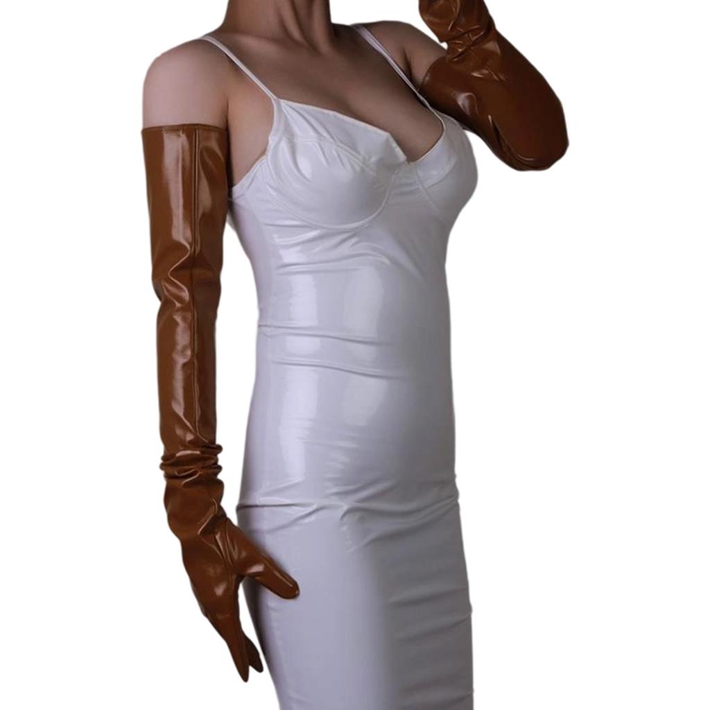 High Gloss Faux Leather Extra Long Gloves Various Shades For Style And Costume Play
