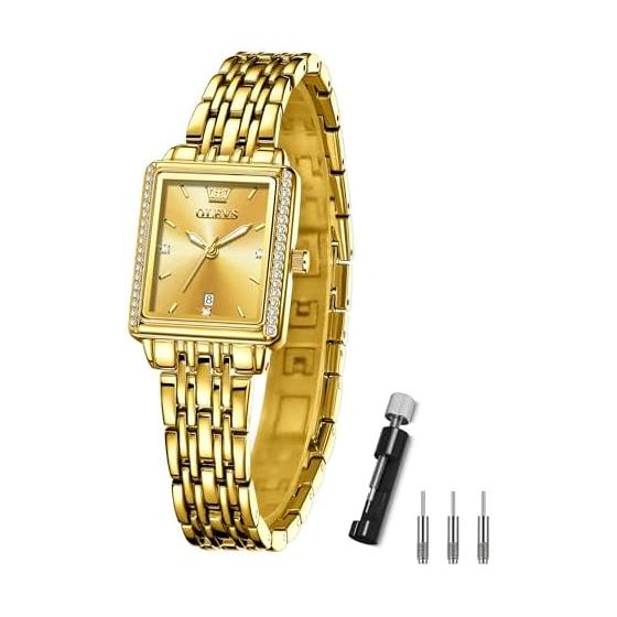 OLEVS Women s Square Gold Popular Women s Watch Gold Watch for Women Waterproof Quartz Women s Watch Analog Business Arm Watch Women s Glitter