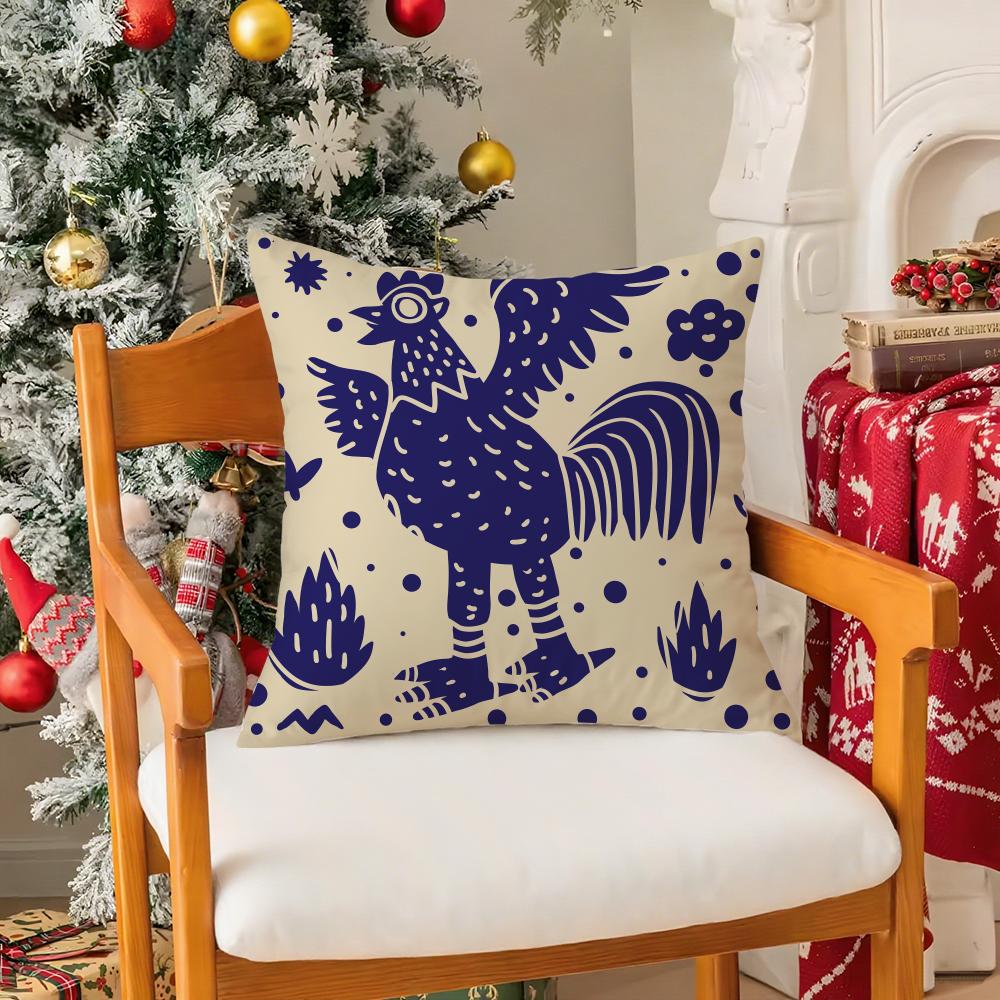 

Rooster Doodle Art Pillow Case Silky Short Plush With Invisible Zipper Dustproof Sofa Cushion Cover For Home Decor 30X30cm