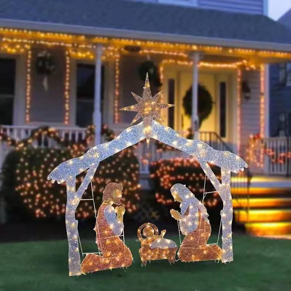 Family Three Members Christmas Decoration Lighted Acrylic Outdoor Nativity Scene