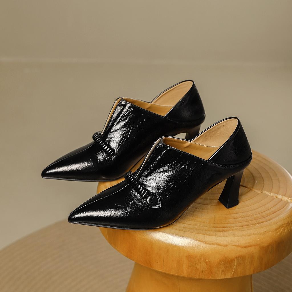 Women's Single Shoes Autumn and Winter New Versatile Comfortable Soft Leather Work Commuting High Heels