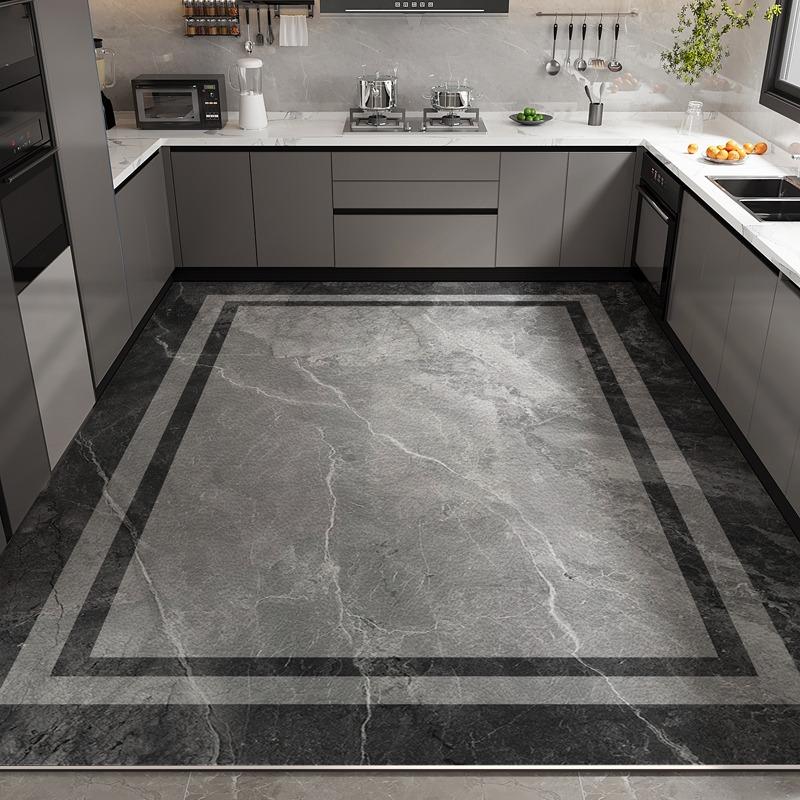 Kitchen Floor Mat Waterproof Non-slip Oil-resistant Leather Carpet PVC Large Size Imitation Marble Geometric Rug Home Decora Mat