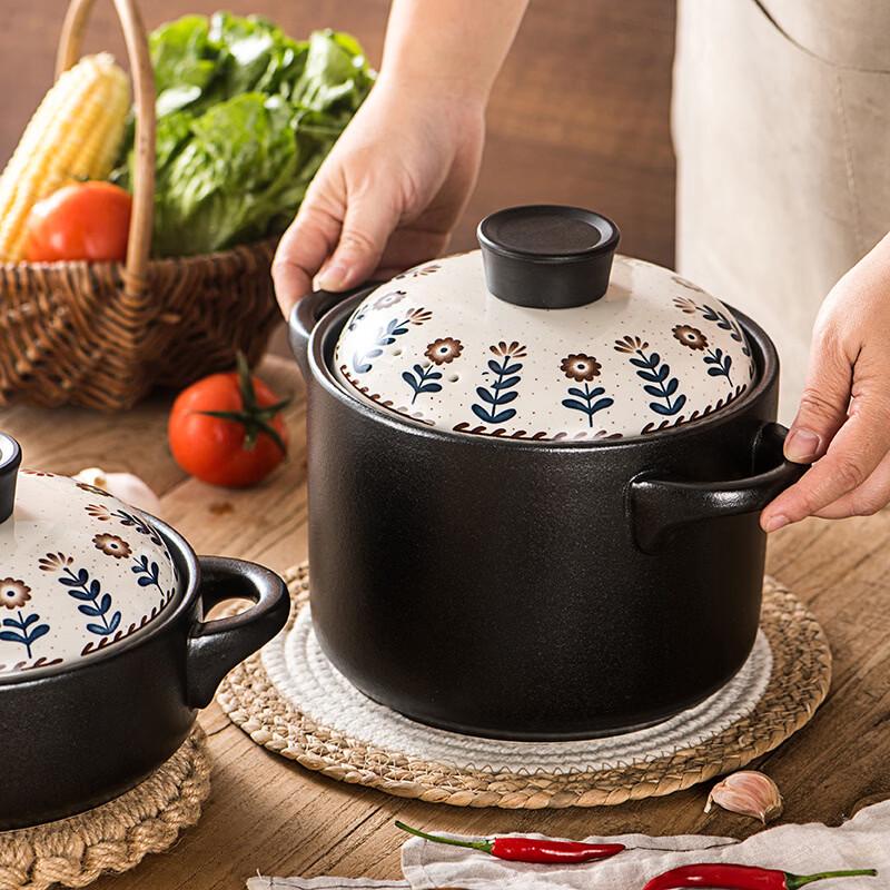 Sikezhuo Retro Floral Ceramic Shallow Stew Pot