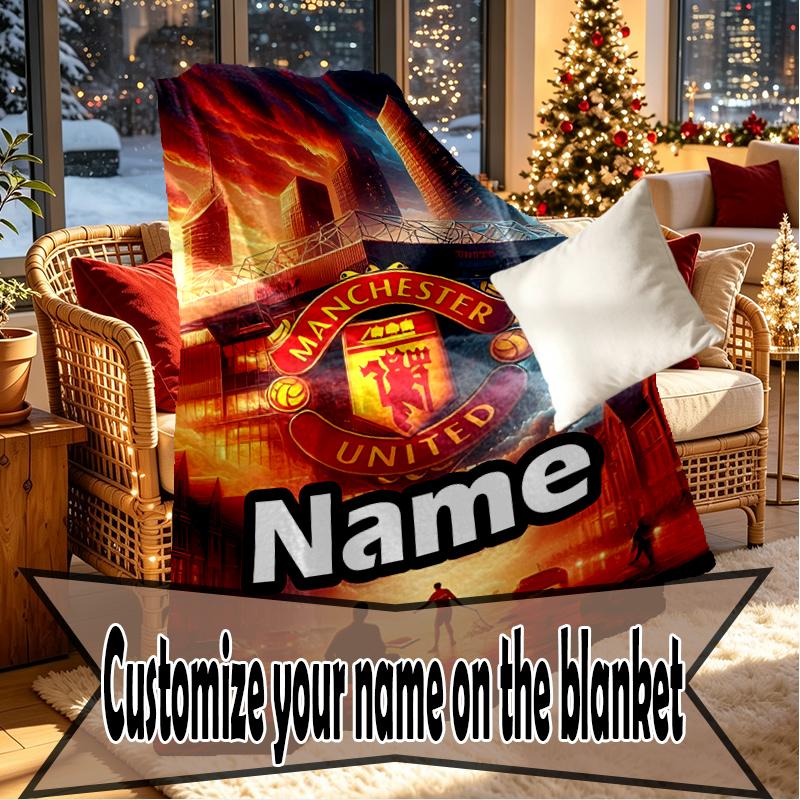 Custom Name Personalized Manchester Football F.C Print Blankets, Home Decor, Bedroom, Sofa, Camping, Couch, Gifts for Birthday Christmas