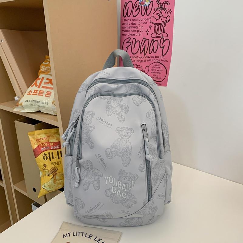 School Bag, Junior High School Outdoor Girls, High-value Printed Bear, College Student Backpack, New Backpack, Cute Backpack.