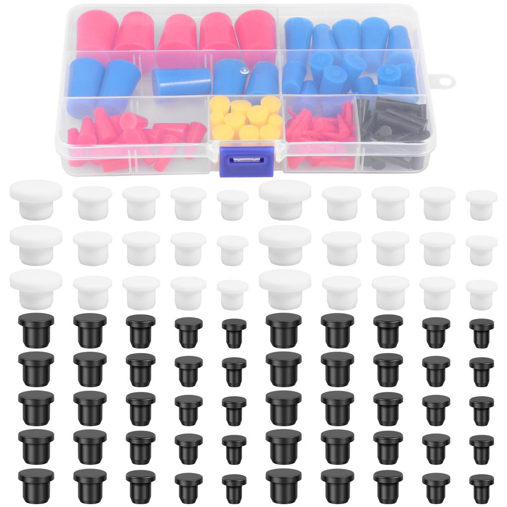 190pcs Silicone Rubber Plug Assortment Set For Hole Plugs Sealing Tapered Stopper Plug Conical Powder Coating HighTemp Resistant