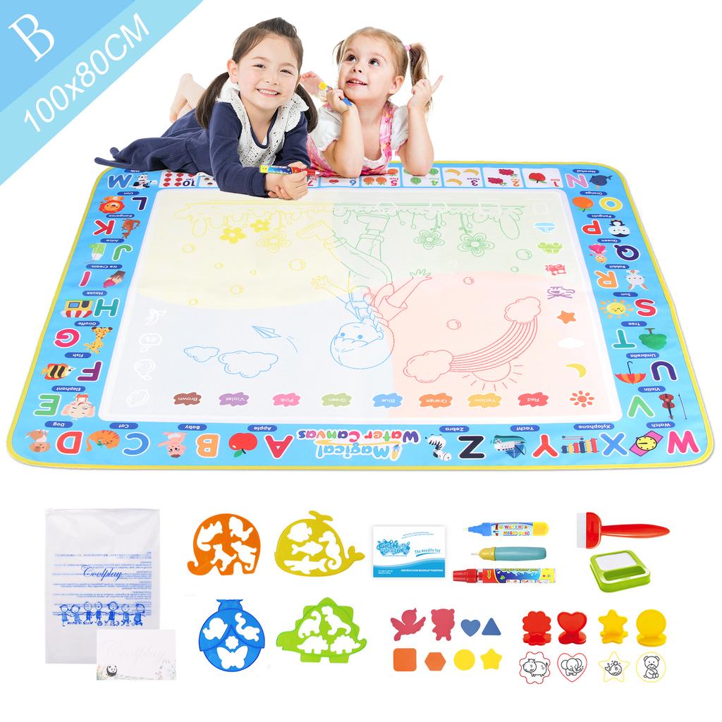 100x80CM Magic Water Drawing Mat Coloring Doodle with Reusable Magic Pens Educational Toys Montessori Painting Board Kids Gifts
