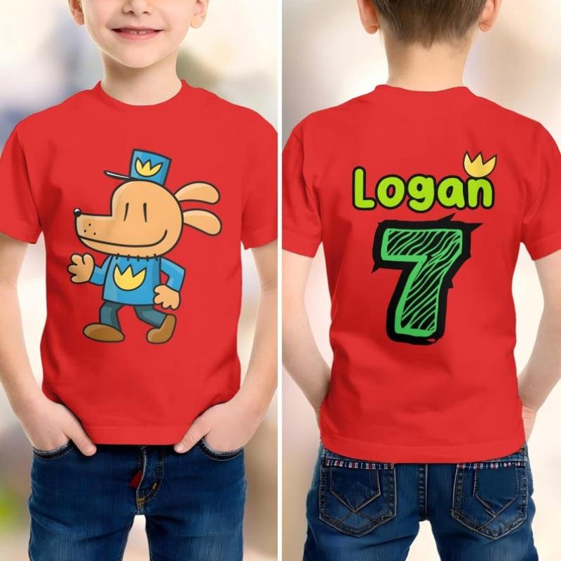 Personalized Dog Police Man Birthday Shirt Gift Custom Name and Age Kids DogMan Cute and Funny Girls and Boys 100 Cotton T-Shirt