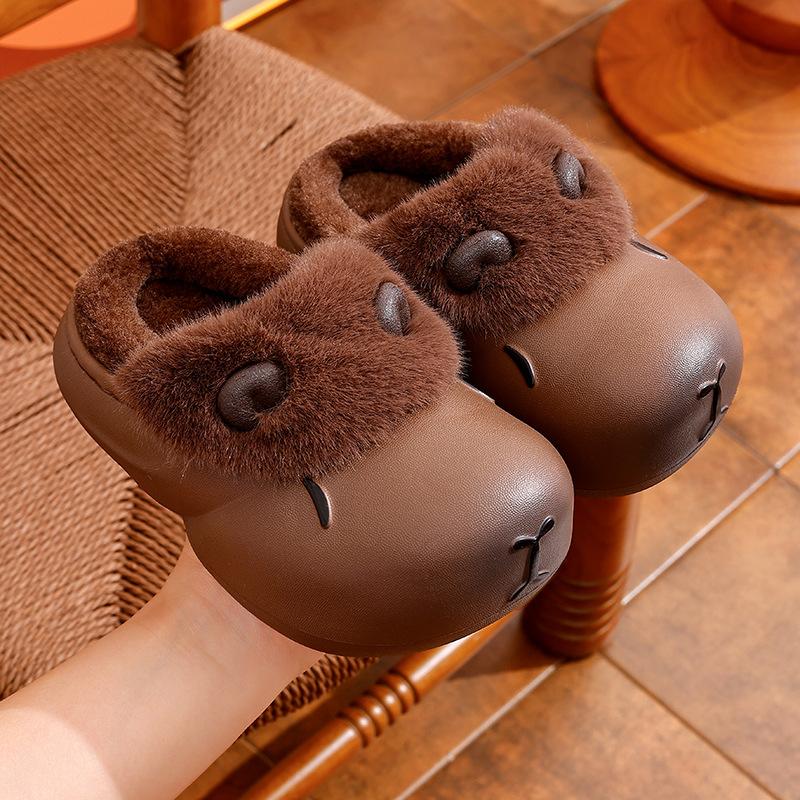 Capybara children s cotton slippers for boys and girls EVA Waterproof cartoon cute parent-child warm children s fur slippers 24/25Inner Length15cm коричневый