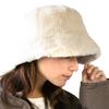 ICHIYON Fur Bucket Hat for Available in and Warm and Solid [14+ PLUS] Women's Fall/Winter, Black, Mocha, Ivory, Thick, Colors, chat0796-iv /