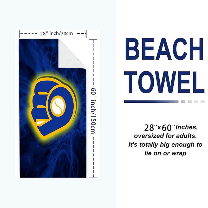 Milwaukee Brewers Logo Print Beach Towel, Large Soft Quick Dry Towel for Beach Camping Swimming