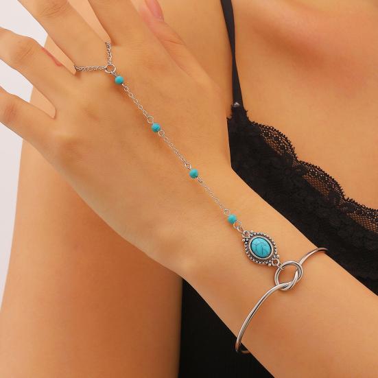 Fashion Finger Chain & Ring Set Interconnected Bracelet with Adjustable Rings Vintage Hand Jewelry for
