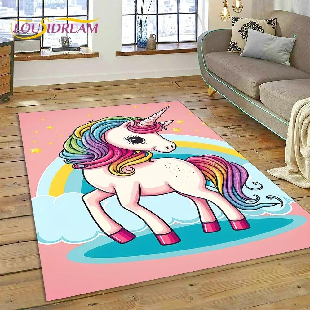 3D Cute Dream Unicorn Cartoon Girl Carpet Rug for Bedroom Living Room Home Sofa Decoration,Children Game Large Decor Floor Mat