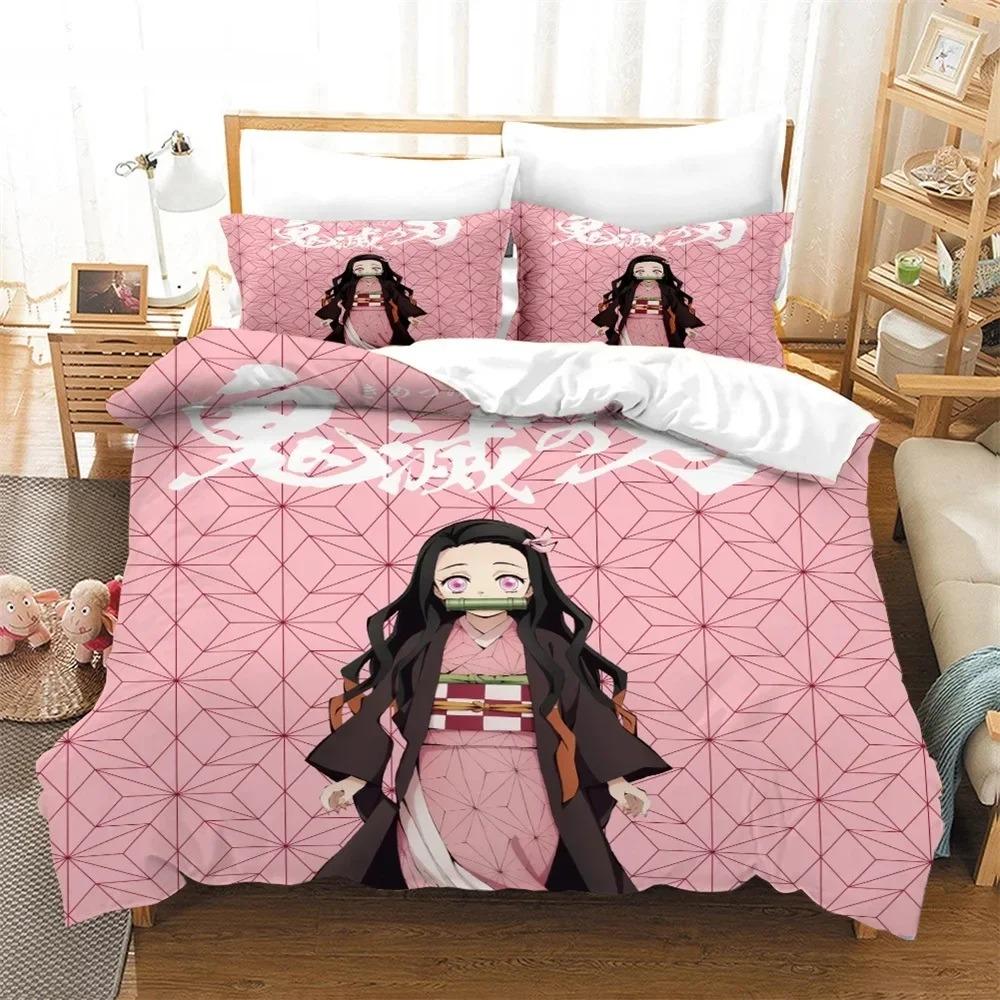 Nezuko Kamado súprava posteľnej bielizne Anime Demon Slayer Obliečka na prikrývku Posteľná bielizeň pre 1 manželku s manželskou posteľou Queen Size 3d Deti Dievča Chlapci Darček