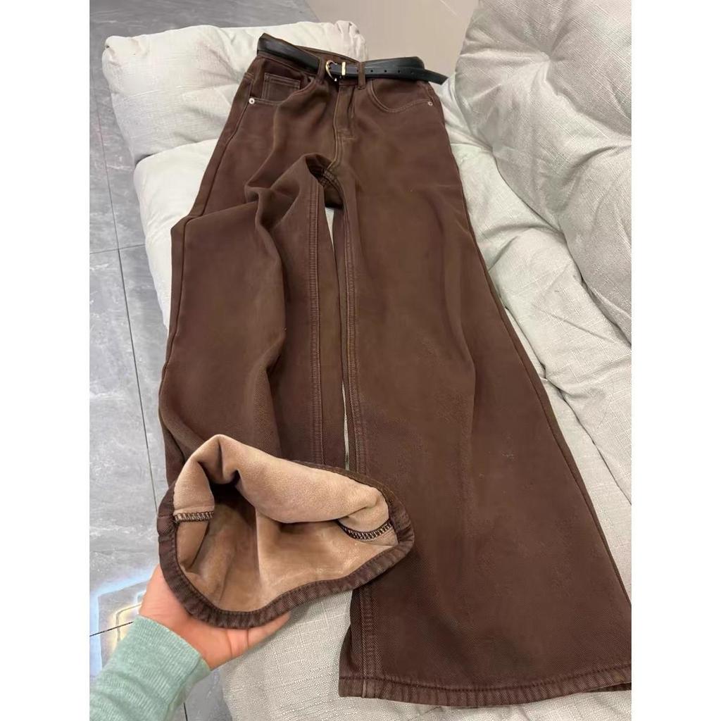 Damen High-Waist Wide-Leg Fleece-Jeans - Schlankmachend, Retro, Winterwärme