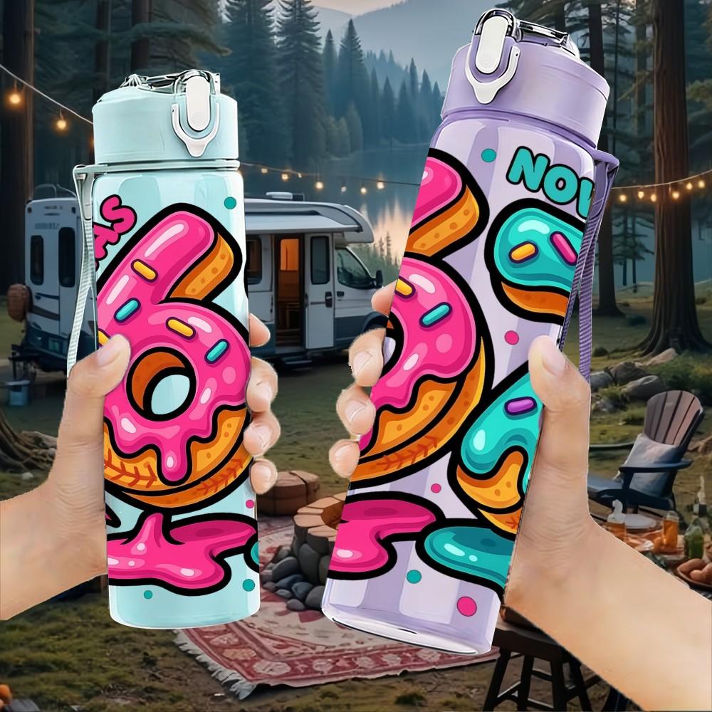 1PC Sixty Seven Bright Pop Graffiti Number Art 750ml Color Plastic Sports Water Bottle Leakproof Flip Straw Lid Suitable for Sports Office Home Use