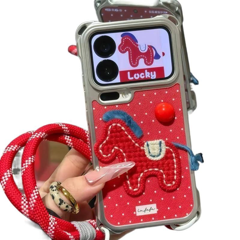 Polka Dot Embroidered Pony Lanyard Suitable for Apple 17/16promax Mobile Phone Case Huawei Vivoppo Xiaomi 15 Tide