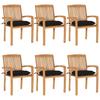 Stackable Garden Chairs with Cushions 6 pcs Solid Teak Wood