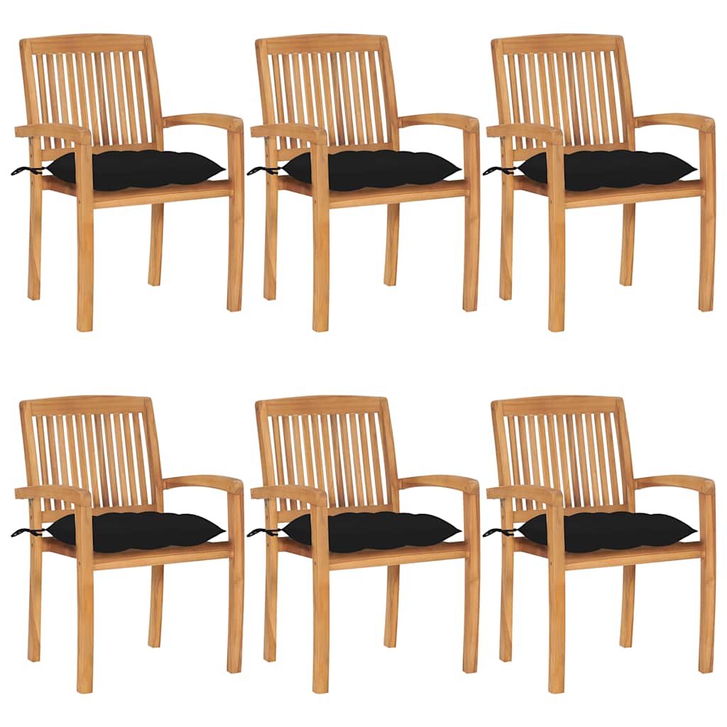 Stackable Garden Chairs with Cushions 6 pcs Solid Teak Wood