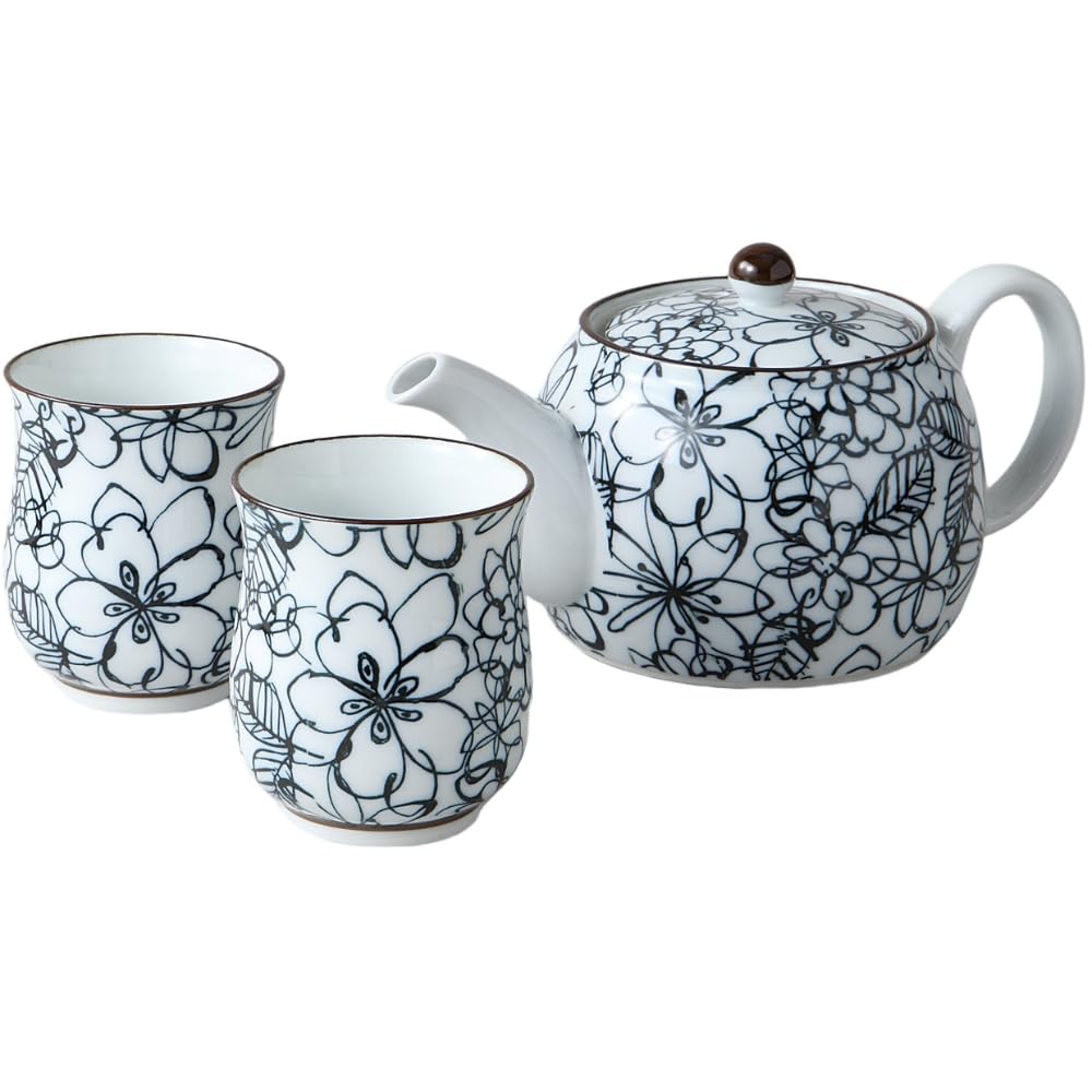Ale-net Arita Ware Teapot and Teacup Set (Pair) 590cc Garden Pot with Tea Strainer, Porcelain, Made in Japan
