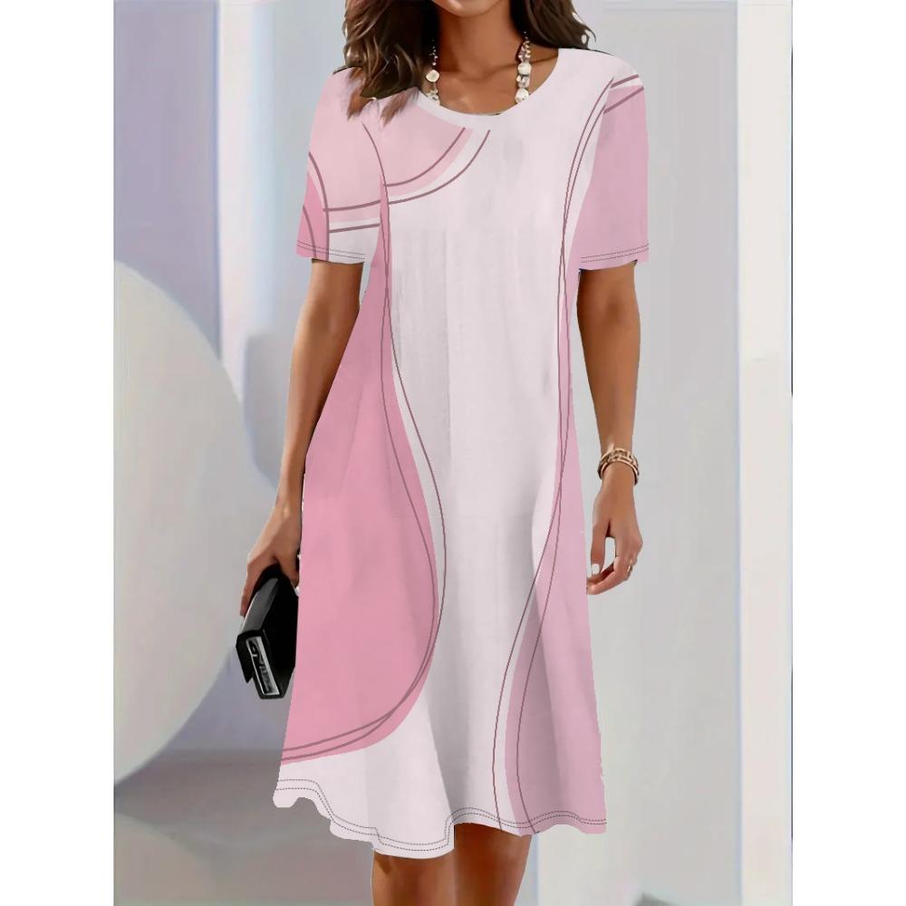 Fashion Women Elegant Dress Gradient Print Design Sense Pattern Summer Elegant Women A-Line Dress Casual Short Sleeve Mini Dress