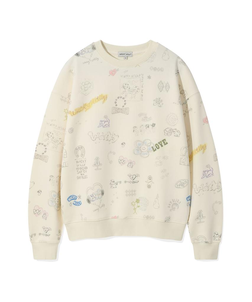 WACKY WILLY Women'S Drawing Pattern Semi-Oversized Sweatshirt Pattern