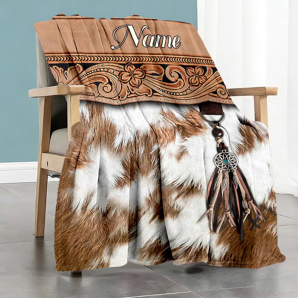 Ethnic Style Personalized Name Blanket Lightweight Customizable Blanket Soft Warm Cozy Suitable for Office Chair Bed Sofa Livingroom All-Season Use