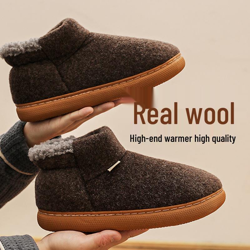 Men's High Heel Wool and Cotton Slippers: Warm, Non-Slip, Velvet Lined for Autumn & Winter