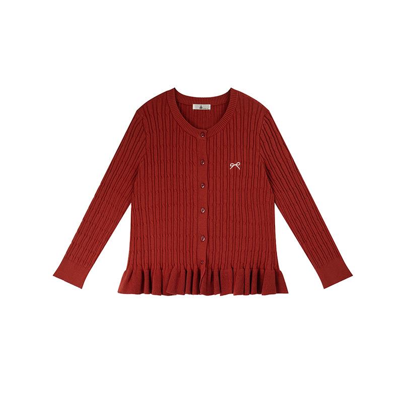 Spring 2026 Plus Size Women s Bow Embroidery Knit Cardigan F739 - Comfortable & Casual XL красный/ржавый