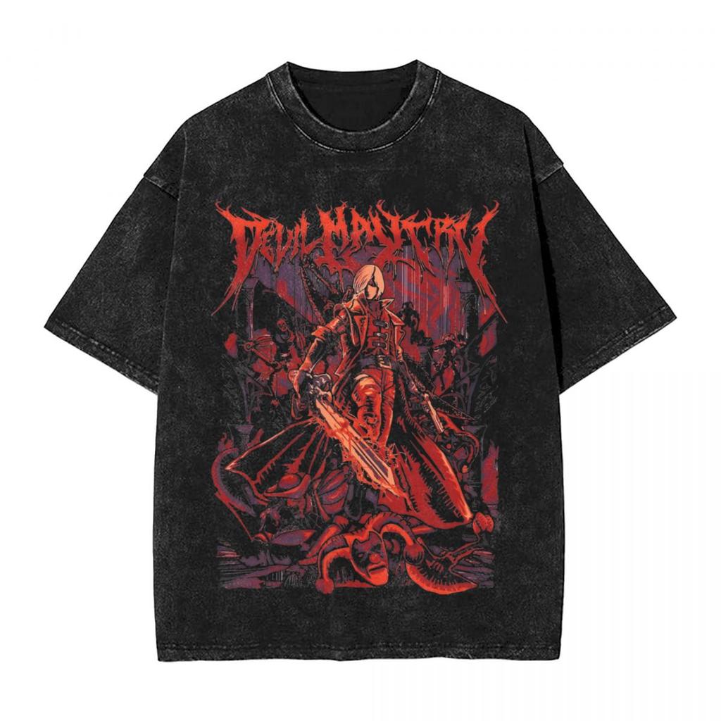 Devil May Cry T Shirt Washed Oversized Streetwear Hip Hop Vintage TShirts for Men Women Clothing Short Sleeve Cotton Tee Shirt