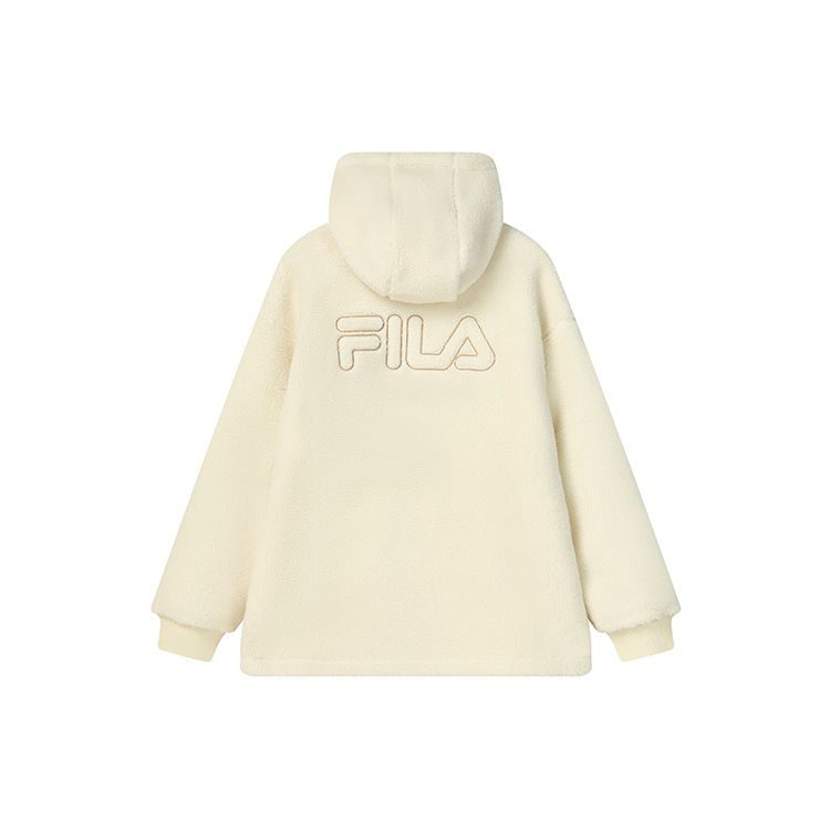 FILA Loose Casual Bear Logo Knit Hoodie Women hoodies Vanilla-White F11W249204F-IV